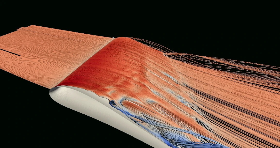 CFD flow visualization of streamlines around an aerodynamic surface