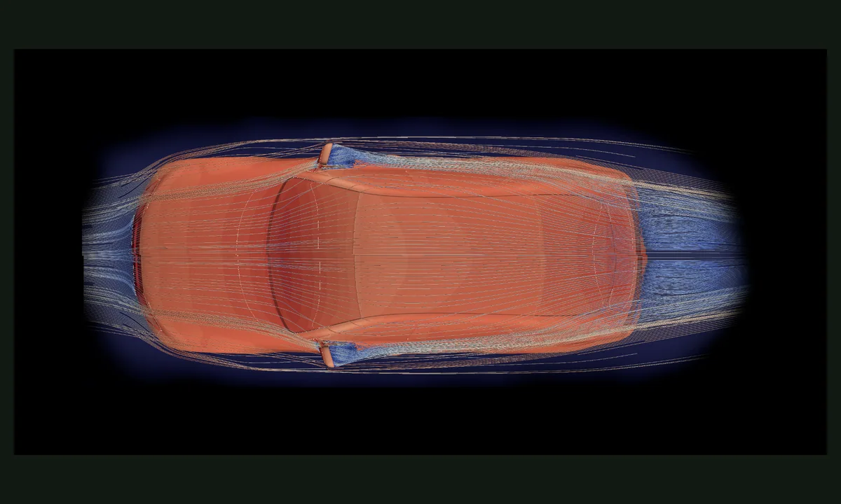 CFD velocity streamlines around the DrivAer passenger-car geometry