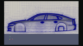 Full computational mesh covering the DrivAer vehicle and surrounding flow domain